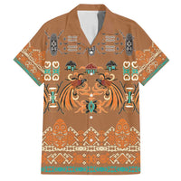 Terracotta Batik Papua-inspired Pattern Family Matching Long Sleeve Bodycon Dress and Hawaiian Shirt LT9 Dad's Shirt - Short Sleeve Gold - Polynesian Pride