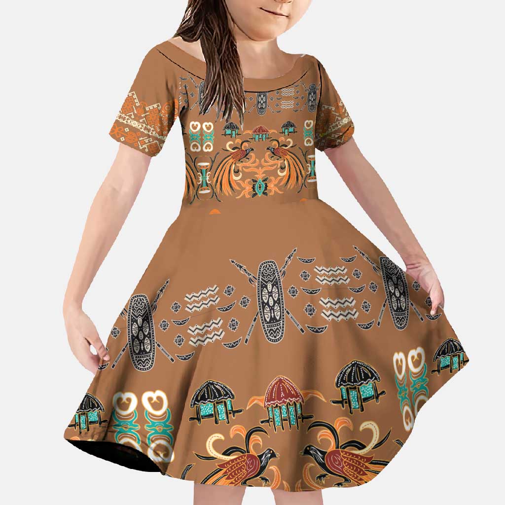 Terracotta Batik Papua-inspired Pattern Family Matching Mermaid Dress and Hawaiian Shirt LT9 Daughter's Dress Gold - Polynesian Pride