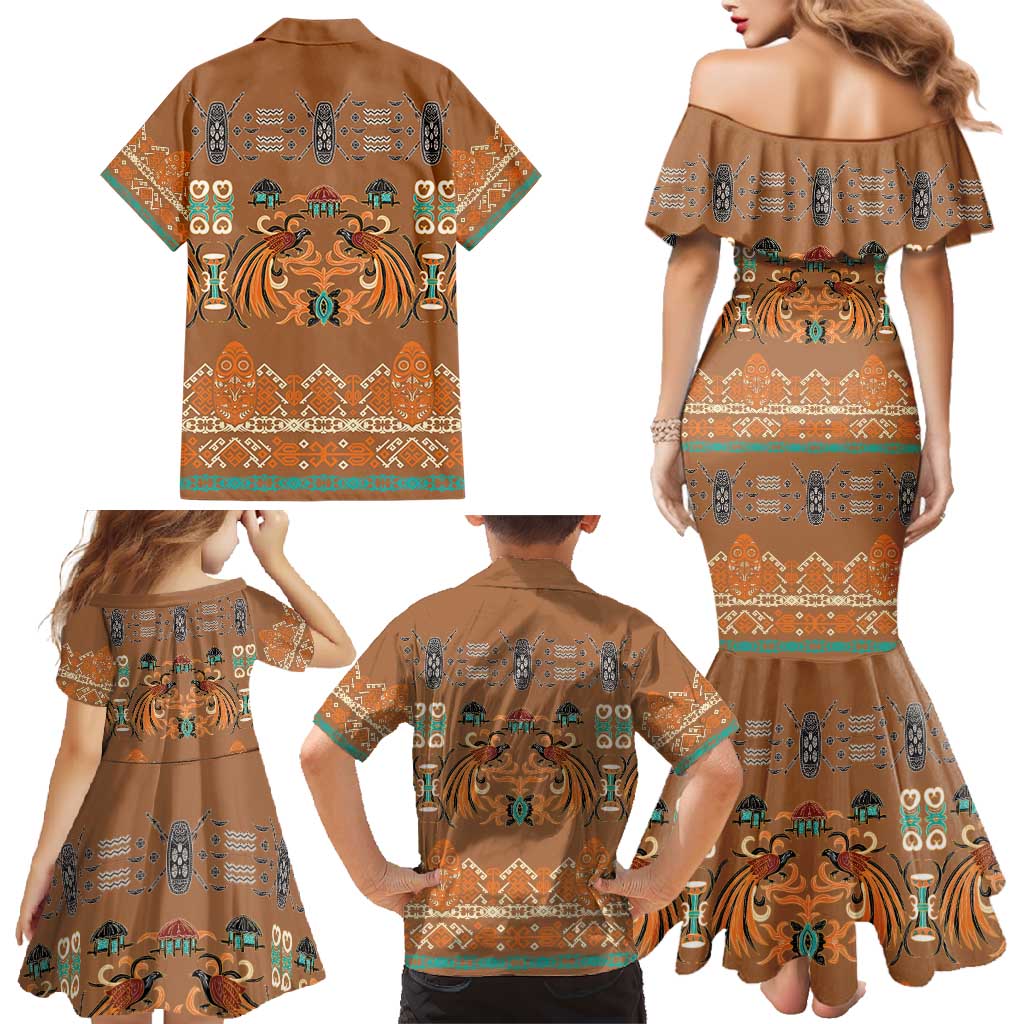 Terracotta Batik Papua-inspired Pattern Family Matching Mermaid Dress and Hawaiian Shirt LT9 - Polynesian Pride