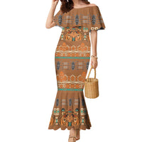 Terracotta Batik Papua-inspired Pattern Family Matching Mermaid Dress and Hawaiian Shirt LT9 Mom's Dress Gold - Polynesian Pride