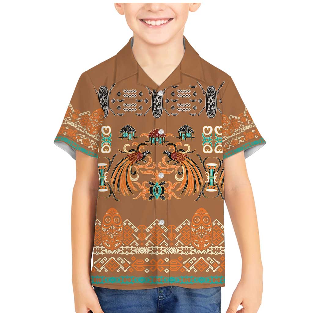 Terracotta Batik Papua-inspired Pattern Family Matching Mermaid Dress and Hawaiian Shirt LT9 Son's Shirt Gold - Polynesian Pride