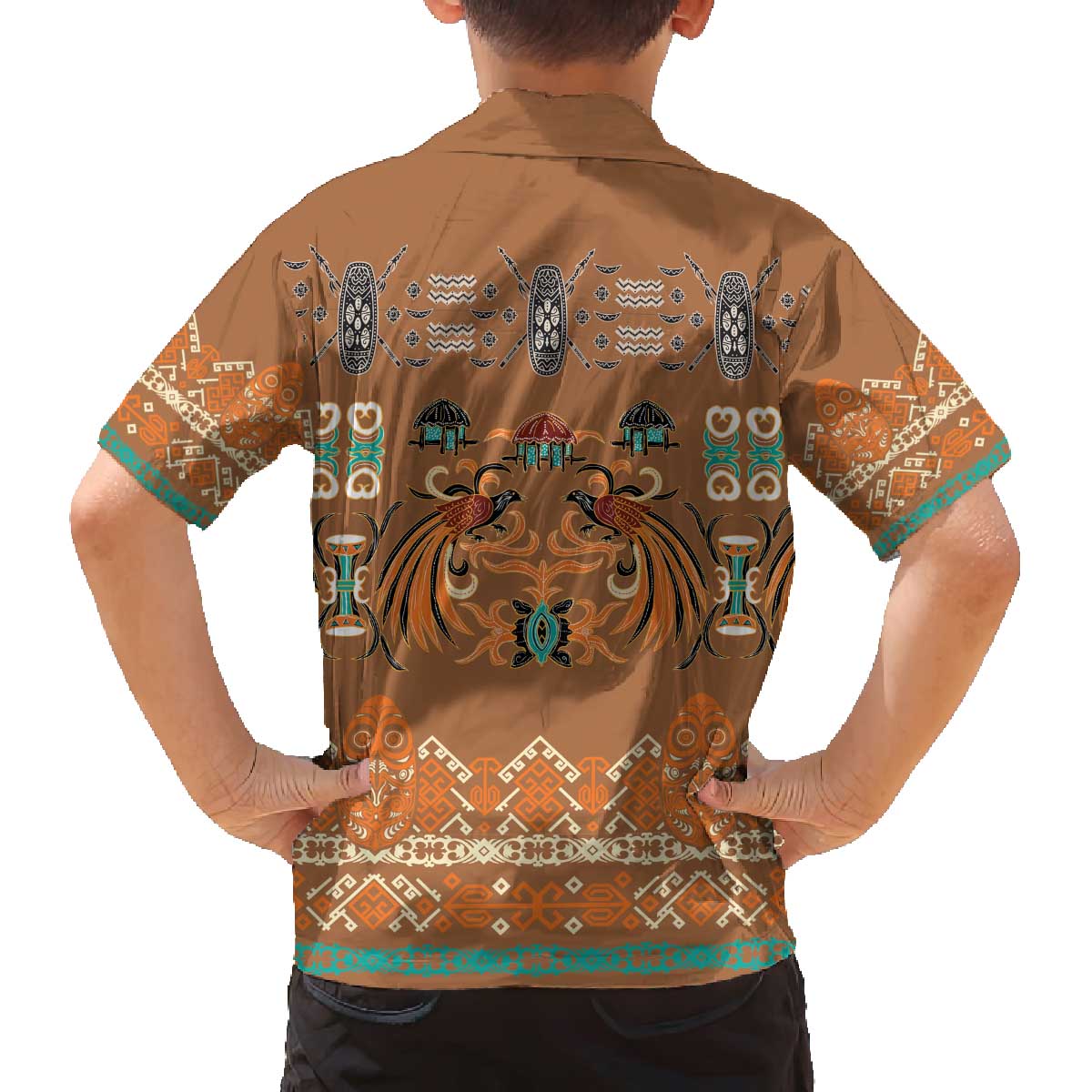 Terracotta Batik Papua-inspired Pattern Family Matching Off The Shoulder Long Sleeve Dress and Hawaiian Shirt LT9 - Polynesian Pride