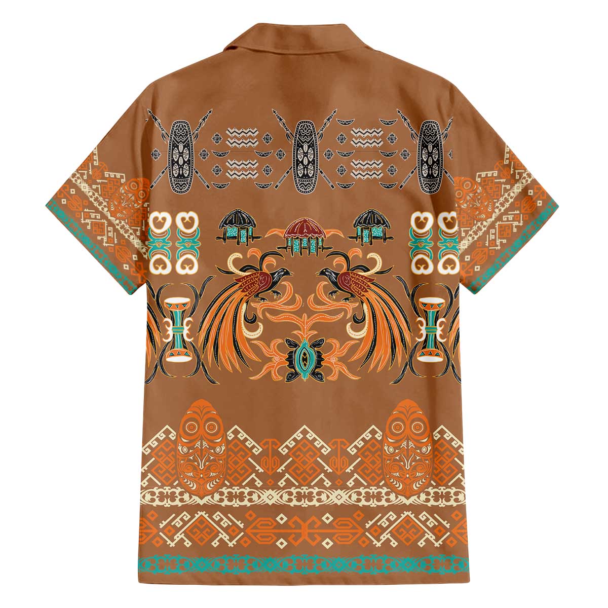 Terracotta Batik Papua-inspired Pattern Family Matching Off The Shoulder Long Sleeve Dress and Hawaiian Shirt LT9 - Polynesian Pride