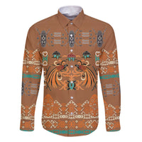 Terracotta Batik Papua-inspired Pattern Family Matching Off The Shoulder Long Sleeve Dress and Hawaiian Shirt LT9 Dad's Shirt - Long Sleeve Gold - Polynesian Pride