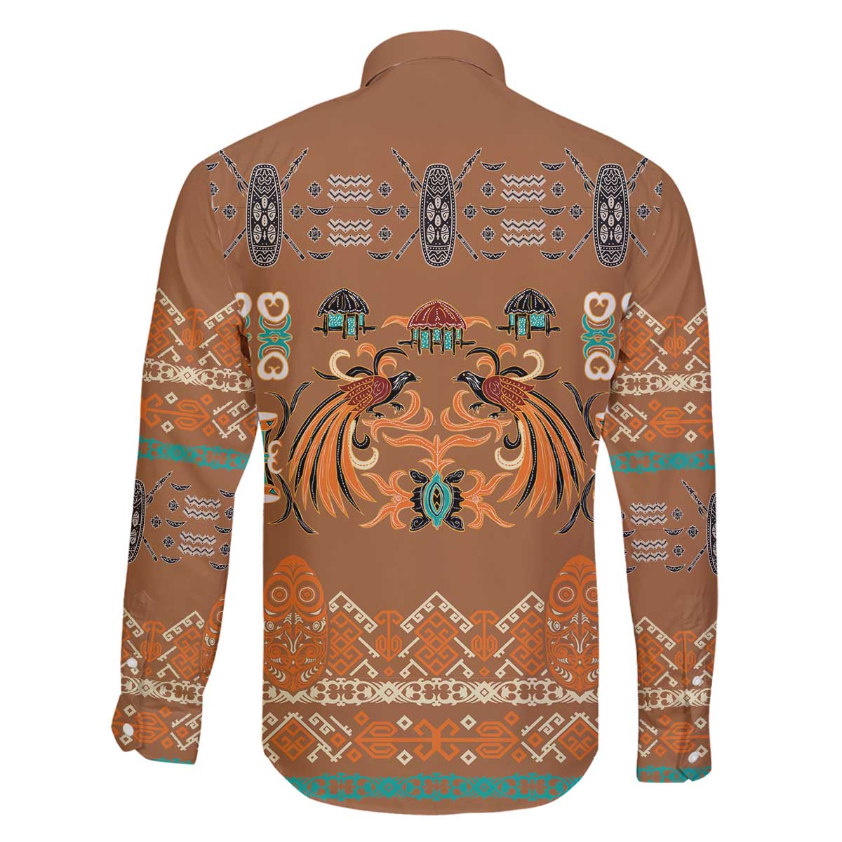 Terracotta Batik Papua-inspired Pattern Family Matching Off The Shoulder Long Sleeve Dress and Hawaiian Shirt LT9 - Polynesian Pride