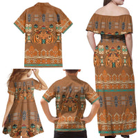 Terracotta Batik Papua-inspired Pattern Family Matching Off Shoulder Maxi Dress and Hawaiian Shirt LT9 - Polynesian Pride