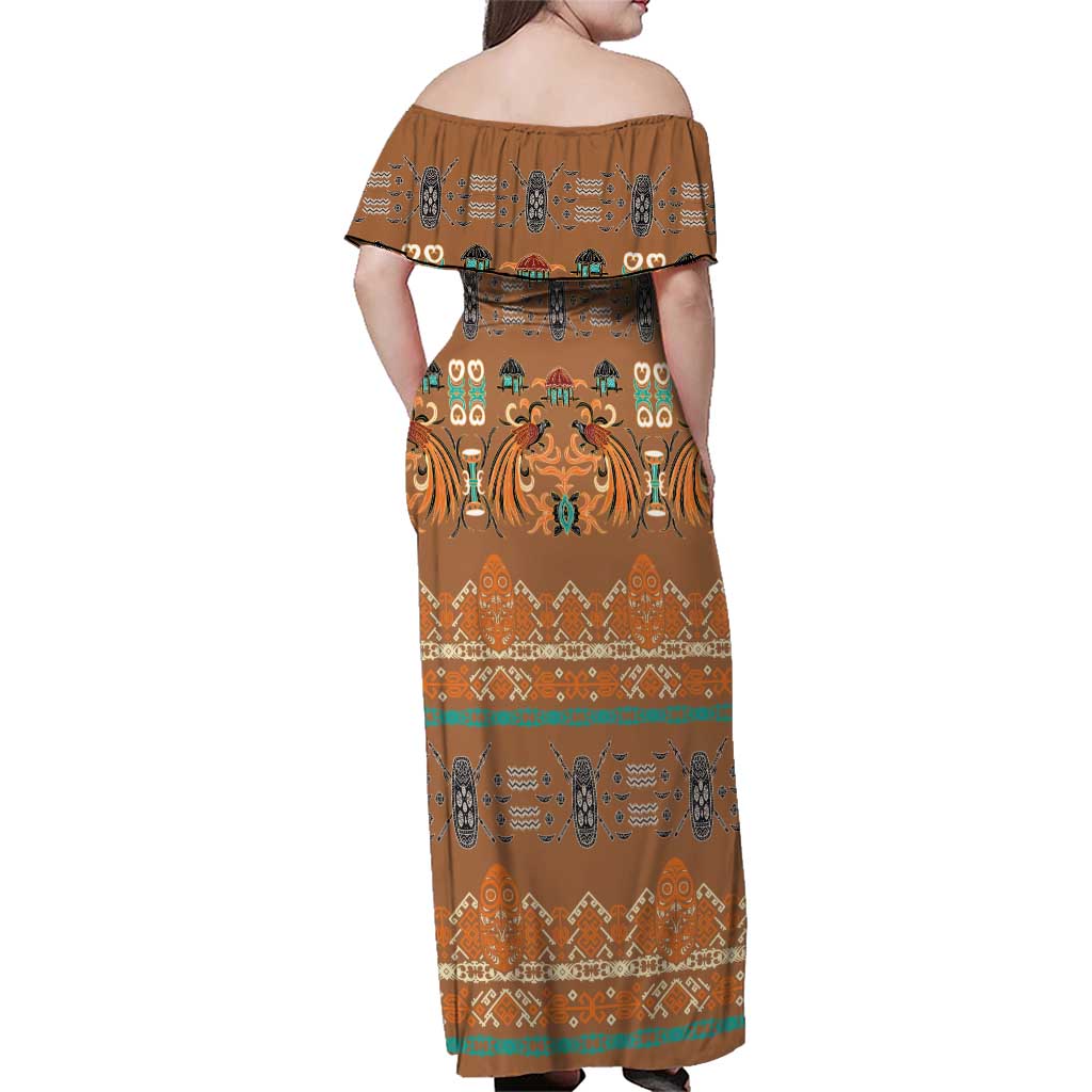 Terracotta Batik Papua-inspired Pattern Family Matching Off Shoulder Maxi Dress and Hawaiian Shirt LT9 - Polynesian Pride