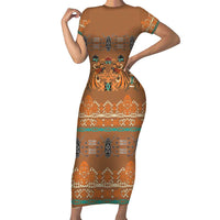 Terracotta Batik Papua-inspired Pattern Family Matching Short Sleeve Bodycon Dress and Hawaiian Shirt LT9 Mom's Dress Gold - Polynesian Pride