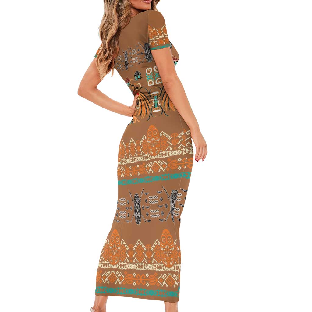 Terracotta Batik Papua-inspired Pattern Family Matching Short Sleeve Bodycon Dress and Hawaiian Shirt LT9 - Polynesian Pride