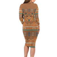 Terracotta Batik Papua-inspired Pattern Long Sleeve Bodycon Dress - Polynesian Pride
