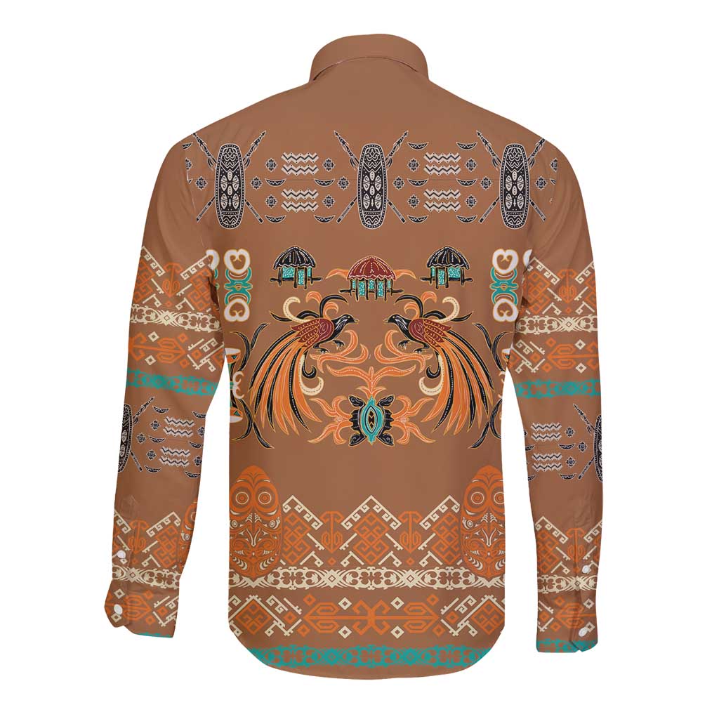 Terracotta Batik Papua-inspired Pattern Long Sleeve Button Shirt - Polynesian Pride