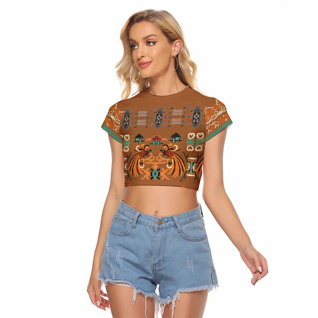 Terracotta Batik Papua-inspired Pattern Raglan Cropped T Shirt - Polynesian Pride