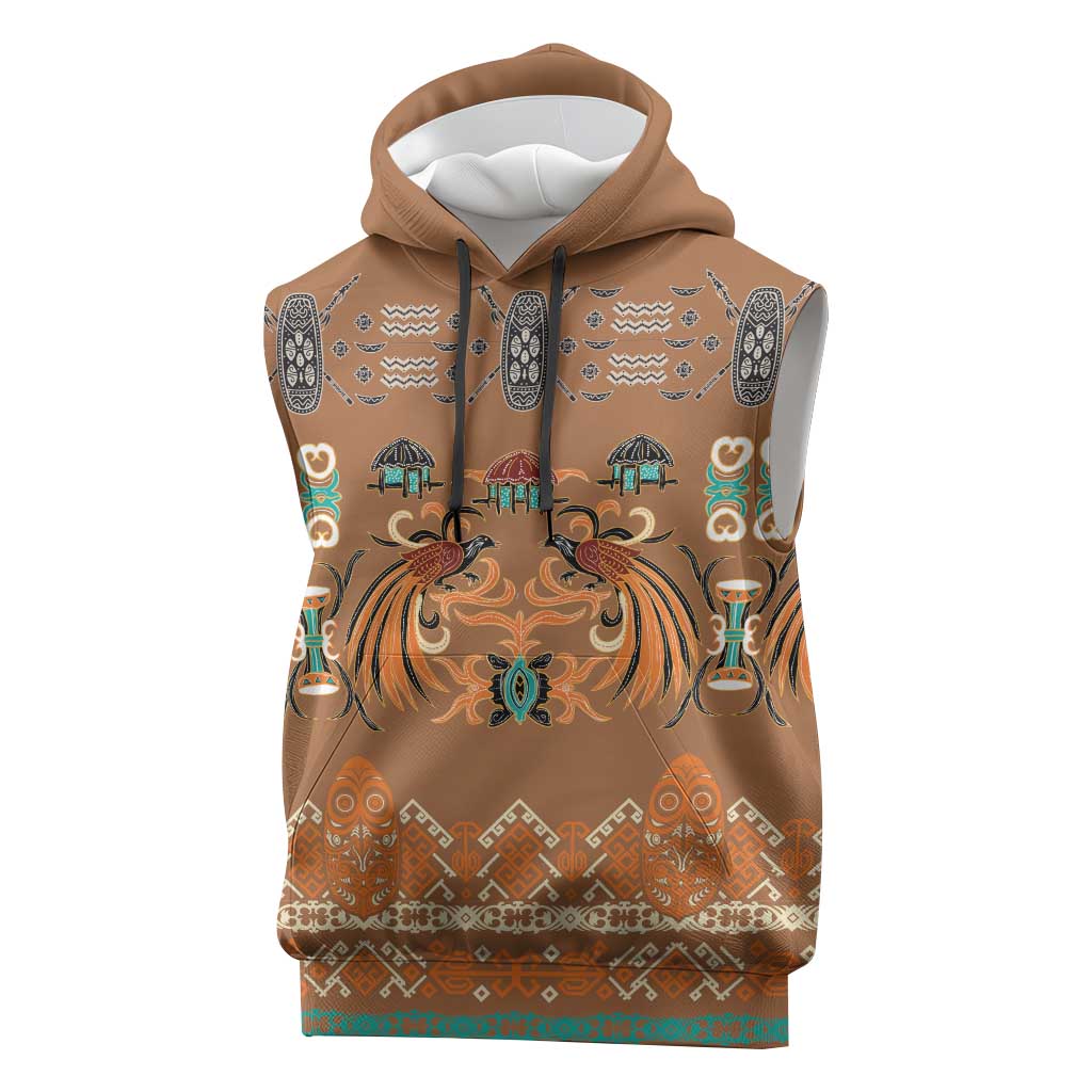 Terracotta Batik Papua-inspired Pattern Sleeveless Hoodie - Polynesian Pride