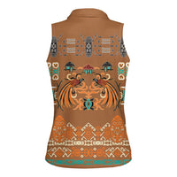 Terracotta Batik Papua-inspired Pattern Women Sleeveless Polo Shirt - Polynesian Pride