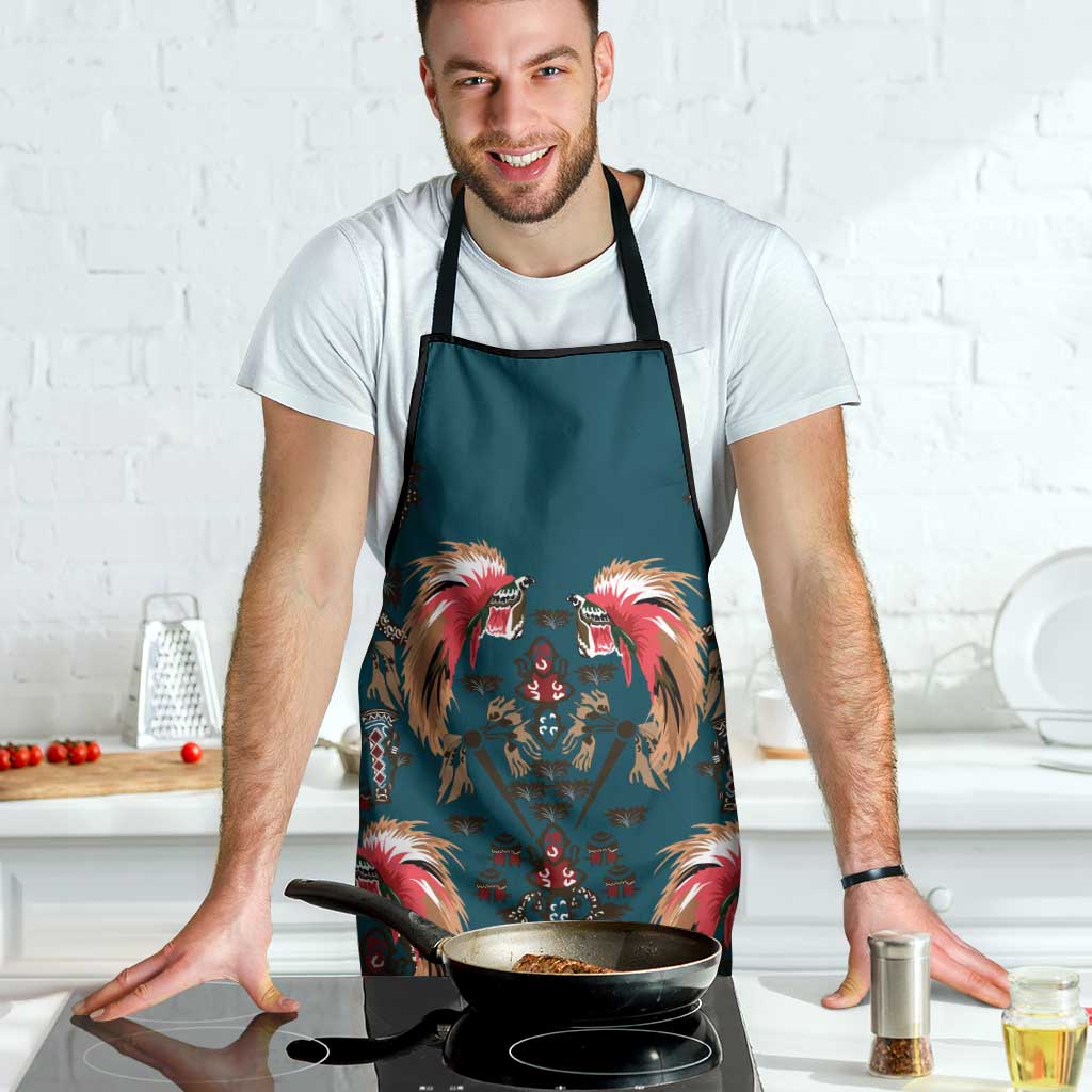 Dark Cyan Blue Bird of Batik Papua Apron Exotic Natural Wealth of Papua - Polynesian Pride