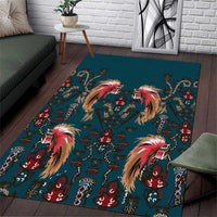 Dark Cyan Blue Bird of Batik Papua Area Rug Exotic Natural Wealth of Papua LT9 Blue - Polynesian Pride