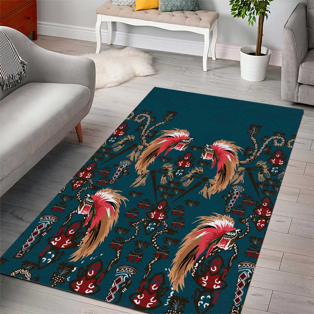 Dark Cyan Blue Bird of Batik Papua Area Rug Exotic Natural Wealth of Papua LT9 - Polynesian Pride