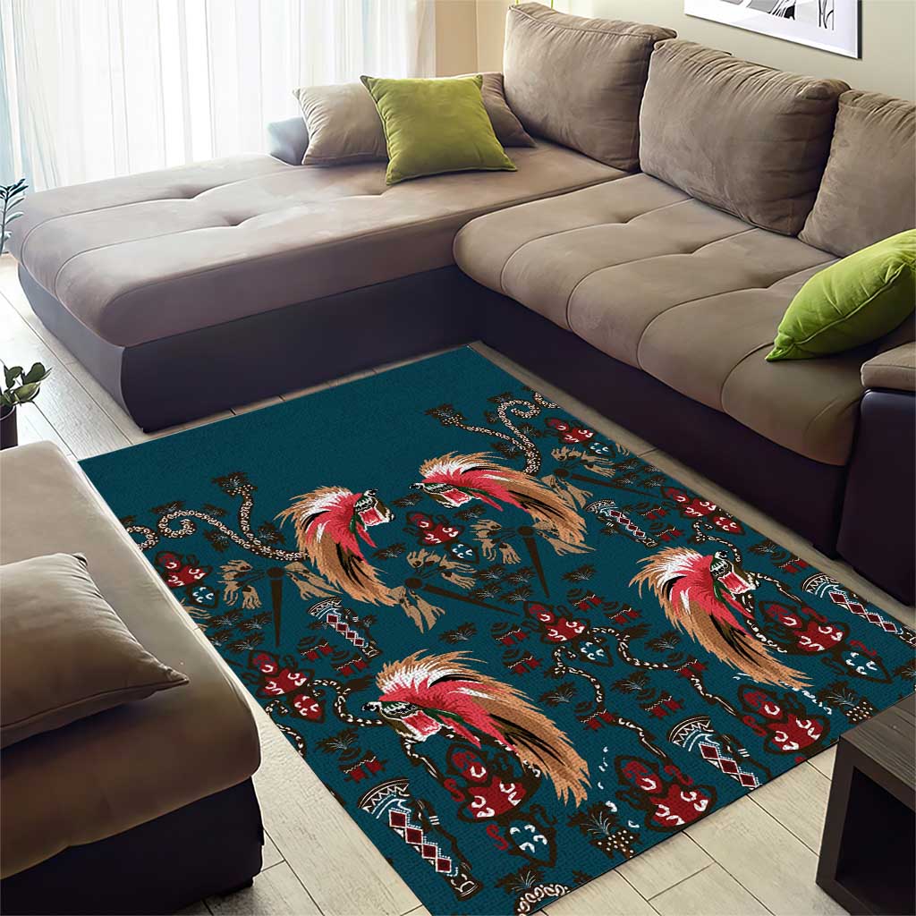 Dark Cyan Blue Bird of Batik Papua Area Rug Exotic Natural Wealth of Papua LT9 - Polynesian Pride