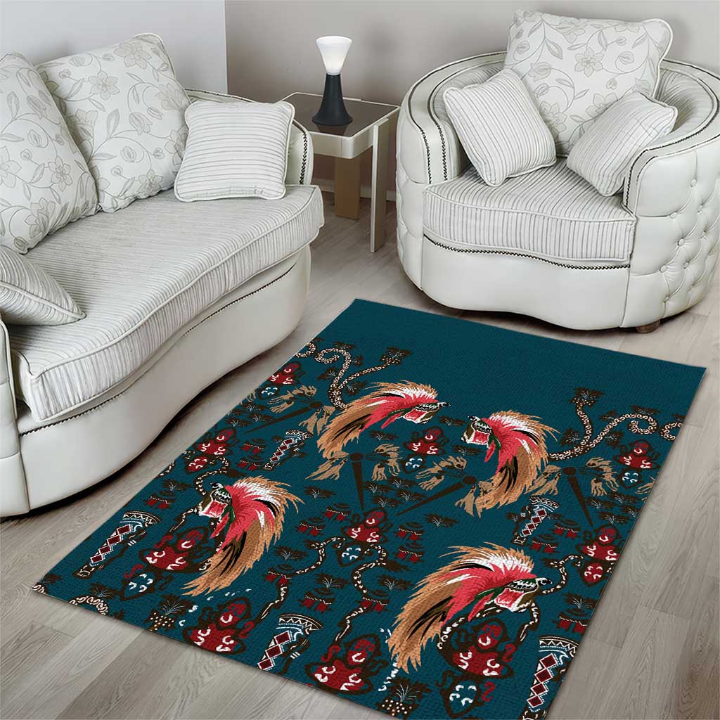 Dark Cyan Blue Bird of Batik Papua Area Rug Exotic Natural Wealth of Papua LT9 - Polynesian Pride