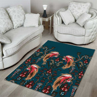 Dark Cyan Blue Bird of Batik Papua Area Rug Exotic Natural Wealth of Papua LT9 - Polynesian Pride