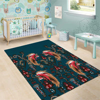 Dark Cyan Blue Bird of Batik Papua Area Rug Exotic Natural Wealth of Papua LT9 - Polynesian Pride