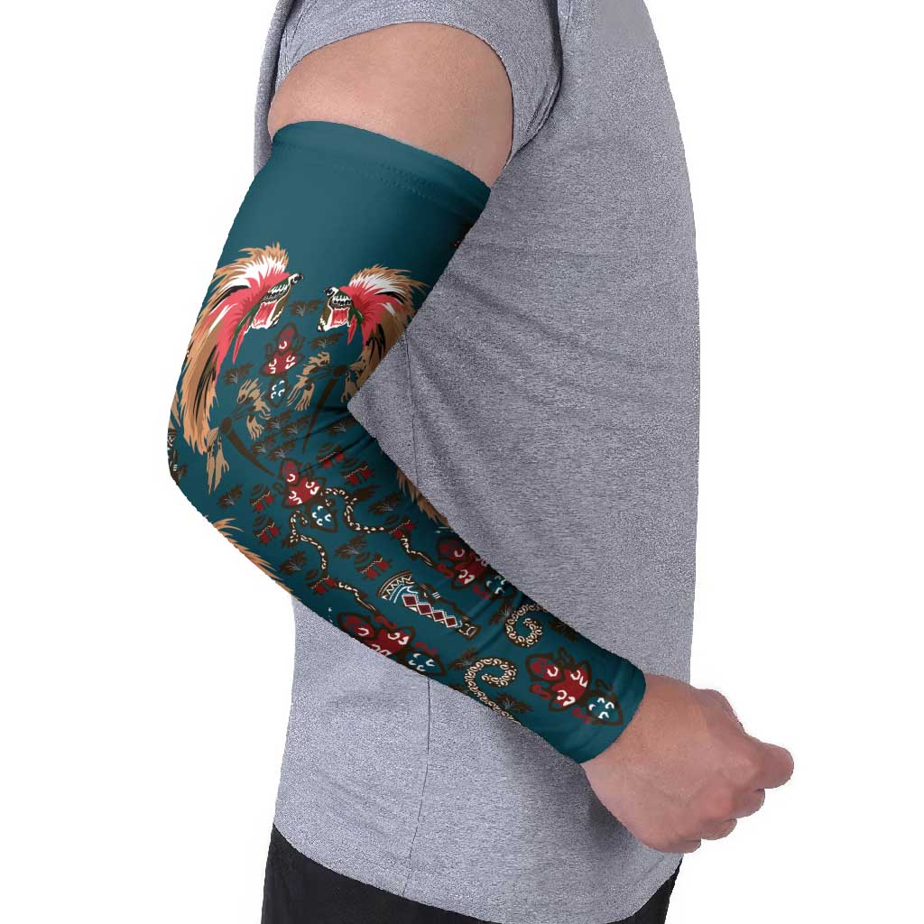 Dark Cyan Blue Bird of Batik Papua Arm Sleeves Exotic Natural Wealth of Papua LT9 - Polynesian Pride
