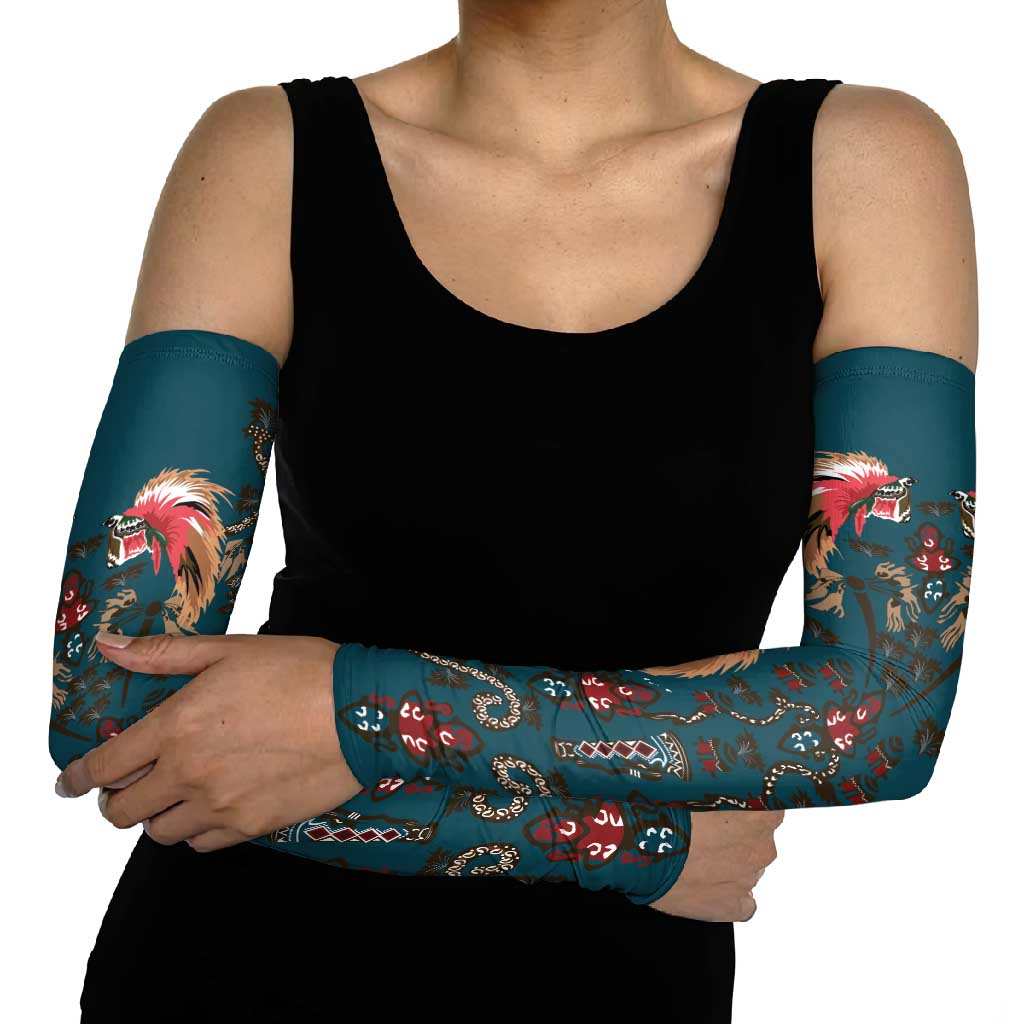 Dark Cyan Blue Bird of Batik Papua Arm Sleeves Exotic Natural Wealth of Papua LT9 - Polynesian Pride