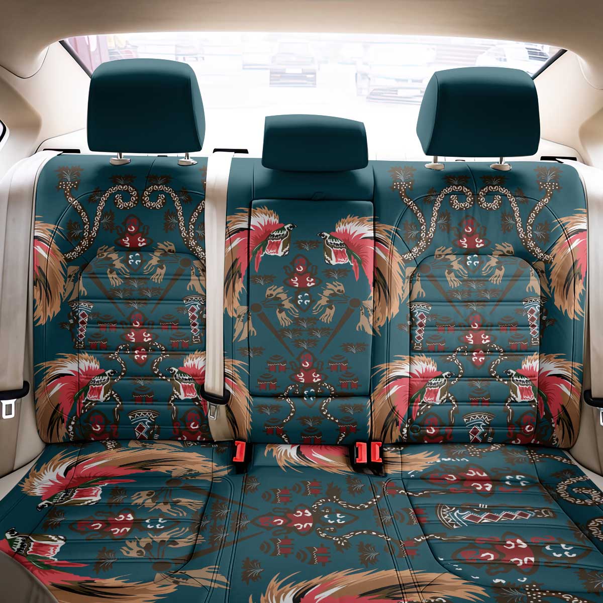 Dark Cyan Blue Bird of Batik Papua Back Car Seat Cover Exotic Natural Wealth of Papua LT9 - Polynesian Pride