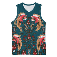 Dark Cyan Blue Bird of Batik Papua Basketball Jersey Exotic Natural Wealth of Papua LT9 Unisex Blue - Polynesian Pride