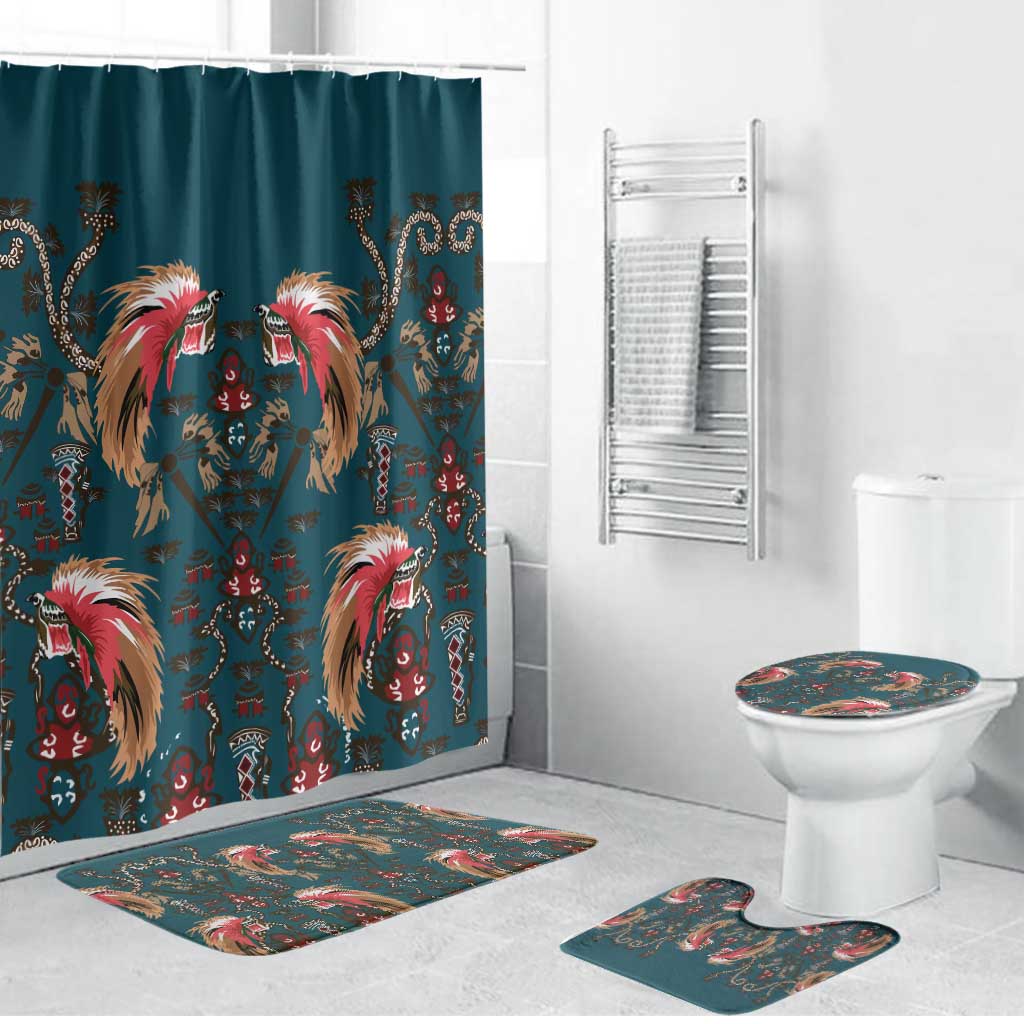 Dark Cyan Blue Bird of Batik Papua Bathroom Set Exotic Natural Wealth of Papua LT9 Bathroom Set (4 pcs) Blue - Polynesian Pride