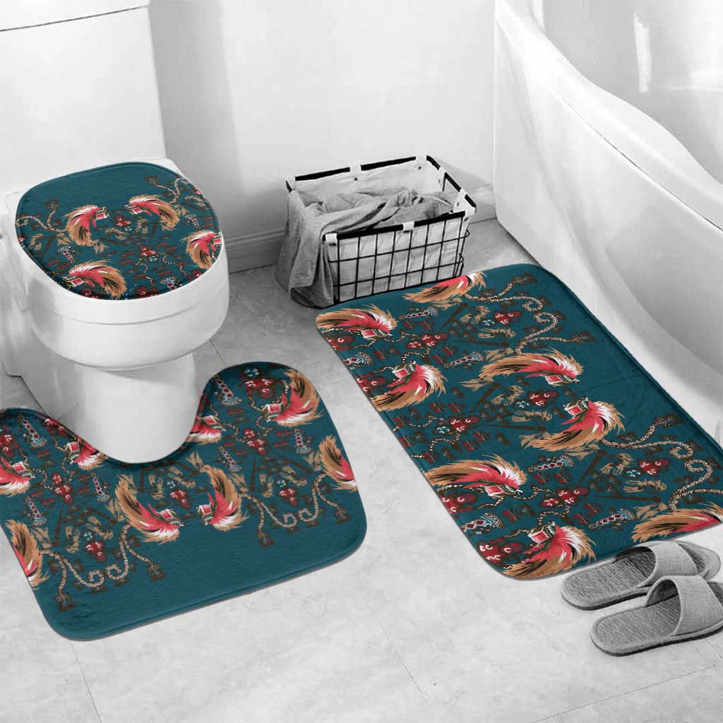Dark Cyan Blue Bird of Batik Papua Bathroom Set Exotic Natural Wealth of Papua LT9 Mat Set Only (3 pcs) One Size Blue - Polynesian Pride