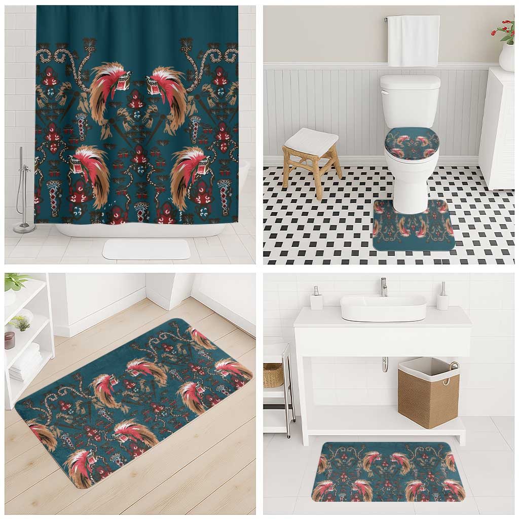 Dark Cyan Blue Bird of Batik Papua Bathroom Set Exotic Natural Wealth of Papua LT9 - Polynesian Pride