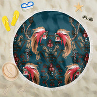 Dark Cyan Blue Bird of Batik Papua Beach Blanket Exotic Natural Wealth of Papua LT9 One Size 150cm Blue - Polynesian Pride