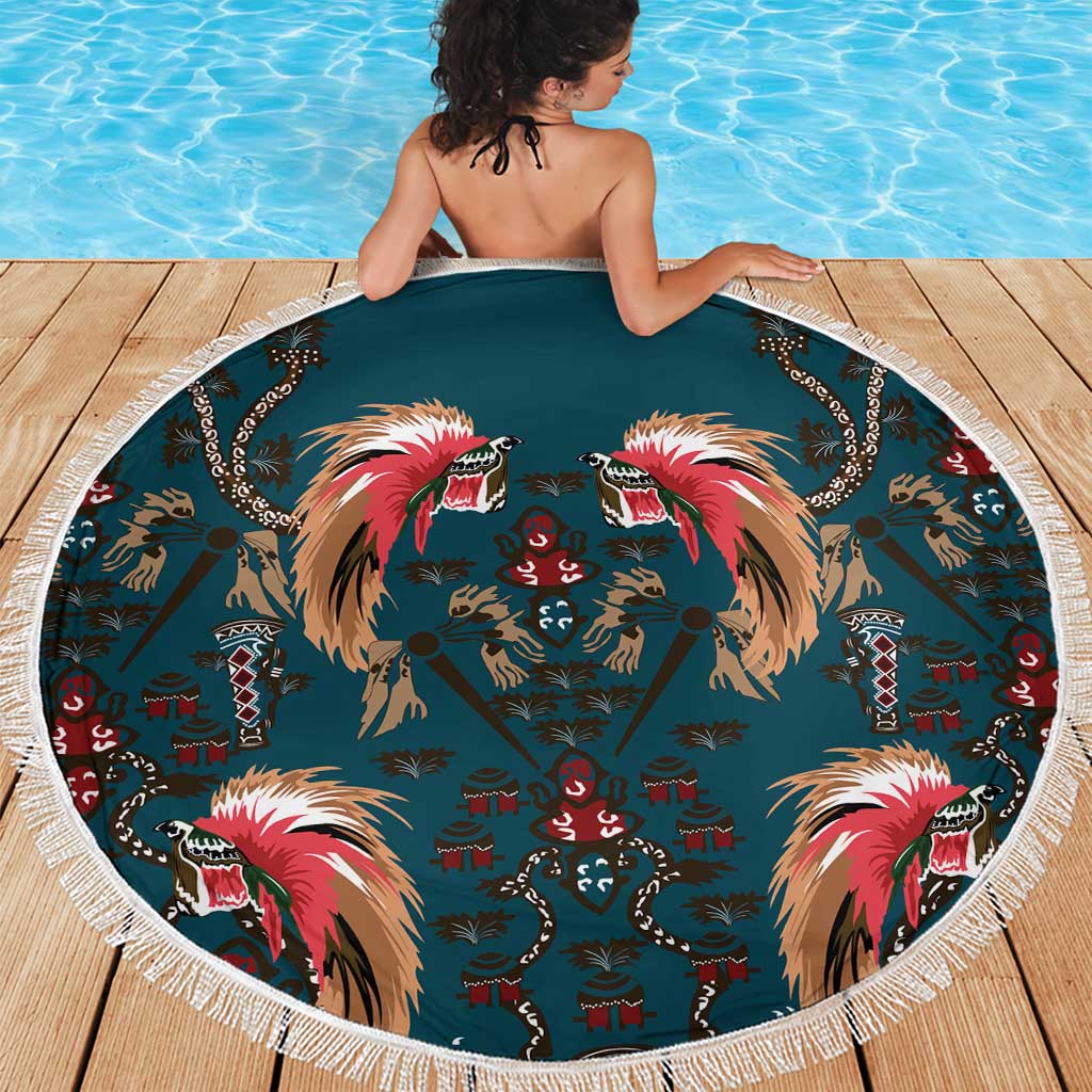Dark Cyan Blue Bird of Batik Papua Beach Blanket Exotic Natural Wealth of Papua LT9 - Polynesian Pride