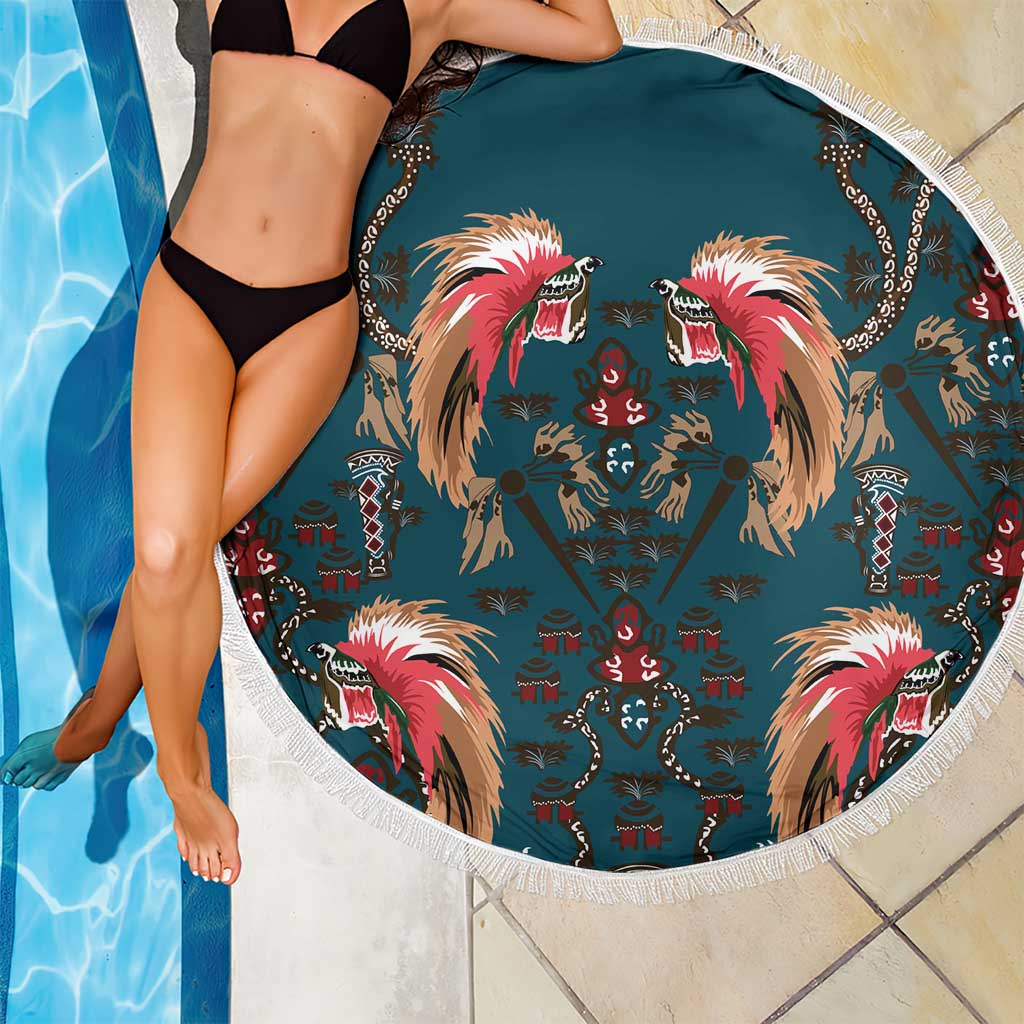 Dark Cyan Blue Bird of Batik Papua Beach Blanket Exotic Natural Wealth of Papua LT9 - Polynesian Pride