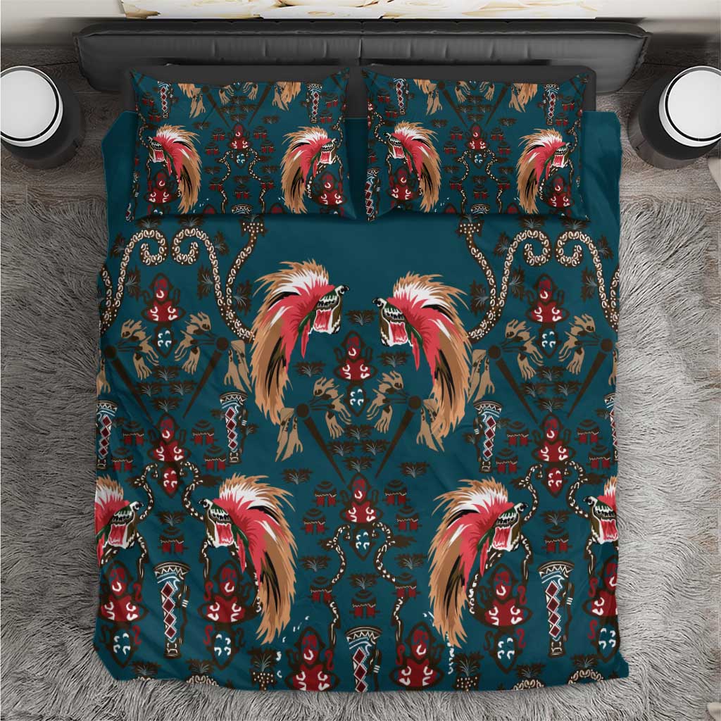 Dark Cyan Blue Bird of Batik Papua Bedding Set Exotic Natural Wealth of Papua LT9 Blue - Polynesian Pride