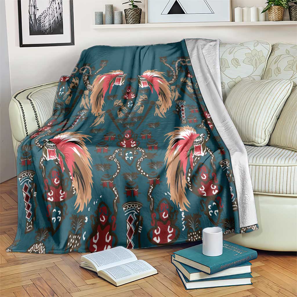 Dark Cyan Blue Bird of Batik Papua Blanket Exotic Natural Wealth of Papua LT9 Blue - Polynesian Pride