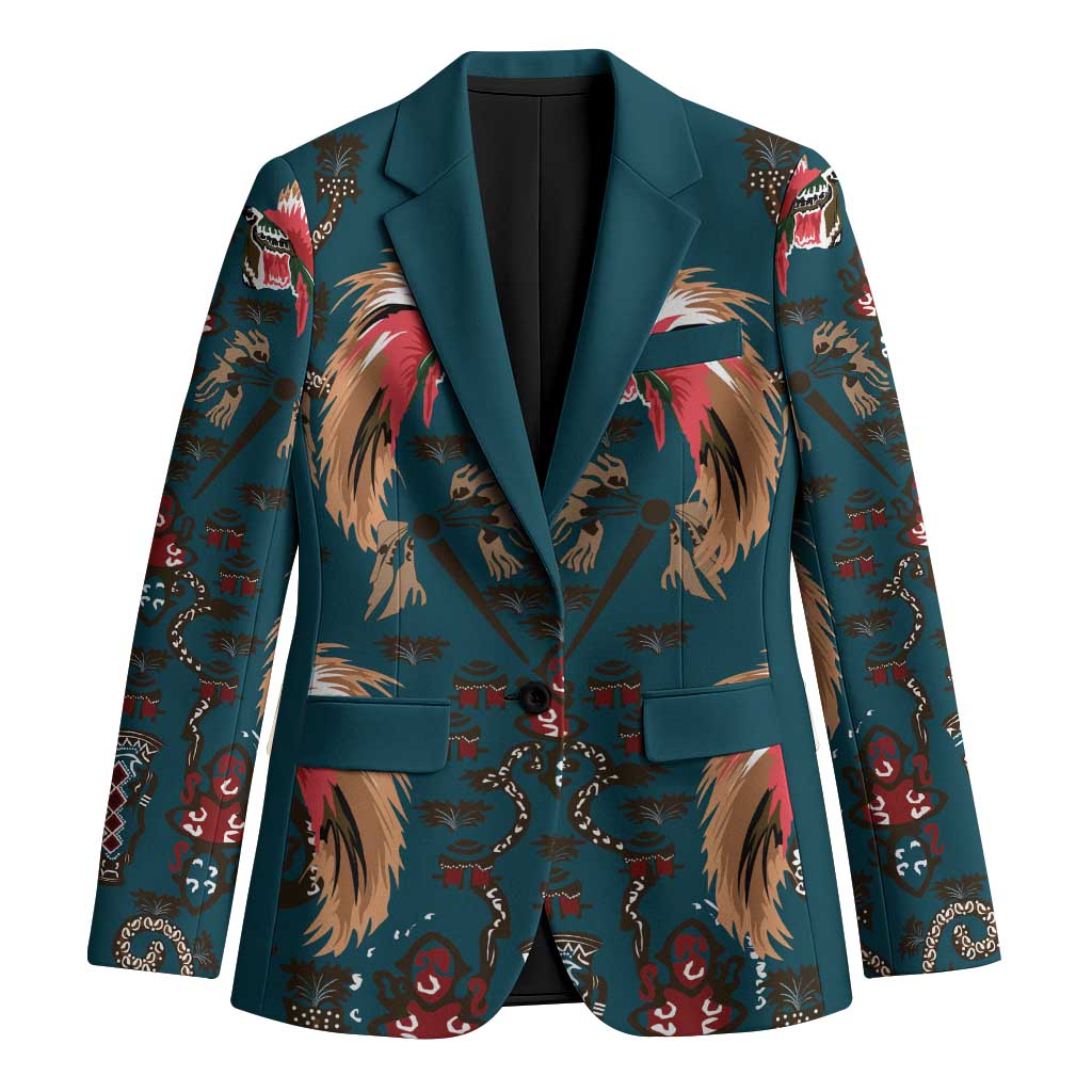 Dark Cyan Blue Bird of Batik Papua Blazer Exotic Natural Wealth of Papua LT9 Unisex Blue - Polynesian Pride