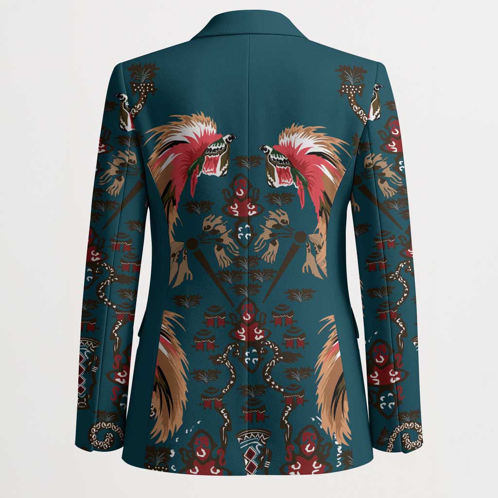 Dark Cyan Blue Bird of Batik Papua Blazer Exotic Natural Wealth of Papua LT9 - Polynesian Pride