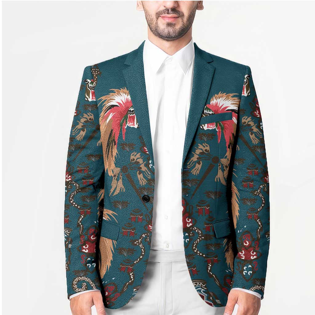 Dark Cyan Blue Bird of Batik Papua Blazer Exotic Natural Wealth of Papua LT9 - Polynesian Pride