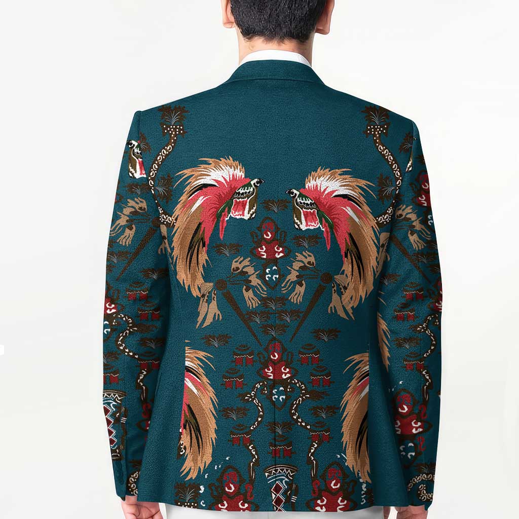 Dark Cyan Blue Bird of Batik Papua Blazer Exotic Natural Wealth of Papua LT9 - Polynesian Pride