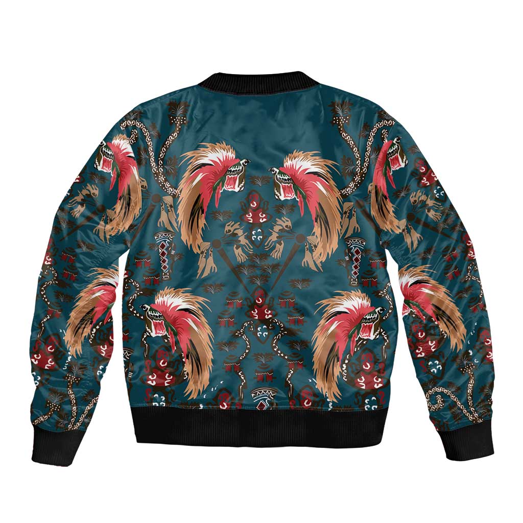 Dark Cyan Blue Bird of Batik Papua Bomber Jacket Exotic Natural Wealth of Papua LT9 - Polynesian Pride
