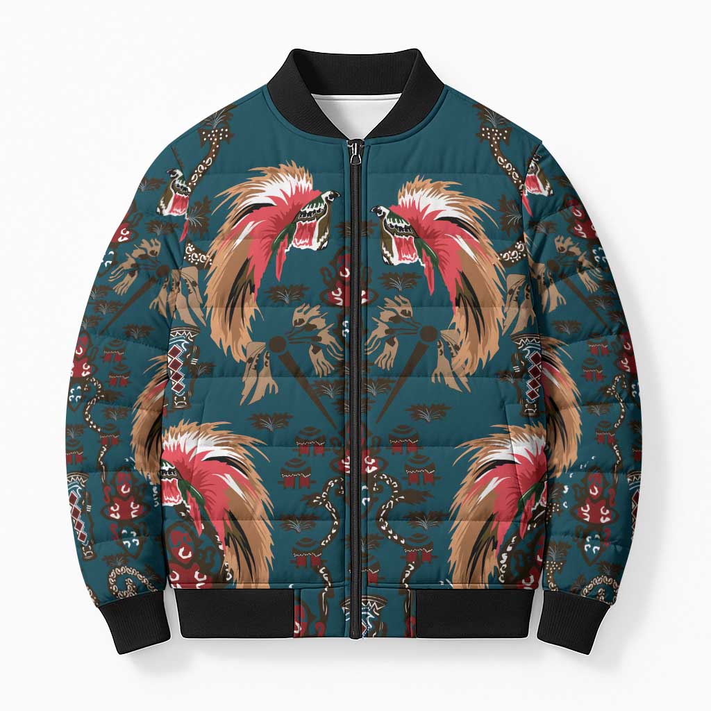 Dark Cyan Blue Bird of Batik Papua Bomber Puffer Jacket Exotic Natural Wealth of Papua LT9 Unisex Blue - Polynesian Pride