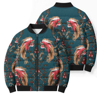 Dark Cyan Blue Bird of Batik Papua Bomber Puffer Jacket Exotic Natural Wealth of Papua LT9 - Polynesian Pride