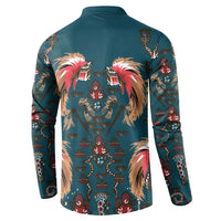 Dark Cyan Blue Bird of Batik Papua Button Sweatshirt Exotic Natural Wealth of Papua LT9 - Polynesian Pride