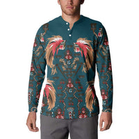 Dark Cyan Blue Bird of Batik Papua Button Sweatshirt Exotic Natural Wealth of Papua LT9 - Polynesian Pride