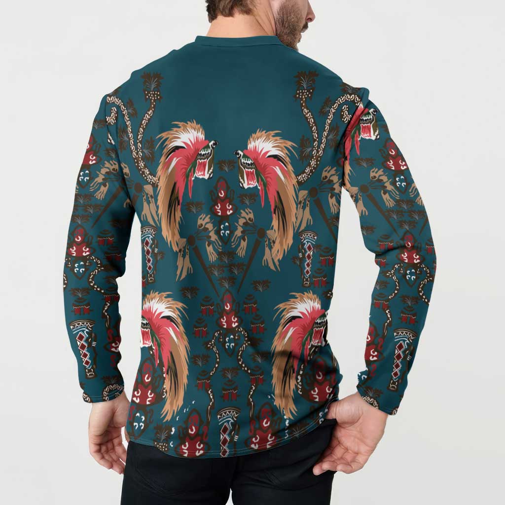 Dark Cyan Blue Bird of Batik Papua Button Sweatshirt Exotic Natural Wealth of Papua LT9 - Polynesian Pride
