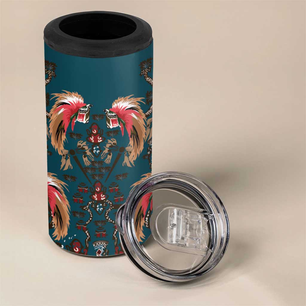 Dark Cyan Blue Bird of Batik Papua 4 in 1 Can Cooler Tumbler Exotic Natural Wealth of Papua LT9 - Polynesian Pride