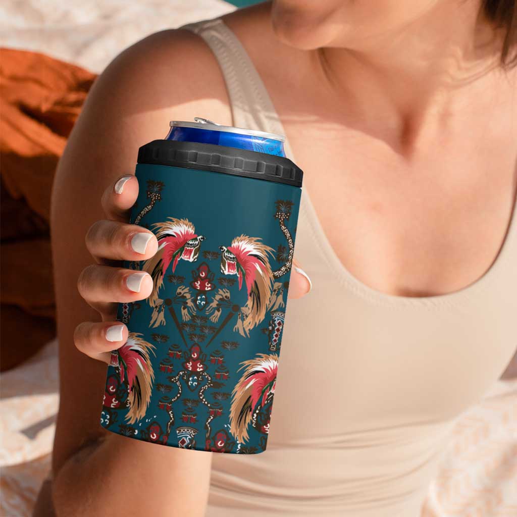 Dark Cyan Blue Bird of Batik Papua 4 in 1 Can Cooler Tumbler Exotic Natural Wealth of Papua LT9 - Polynesian Pride