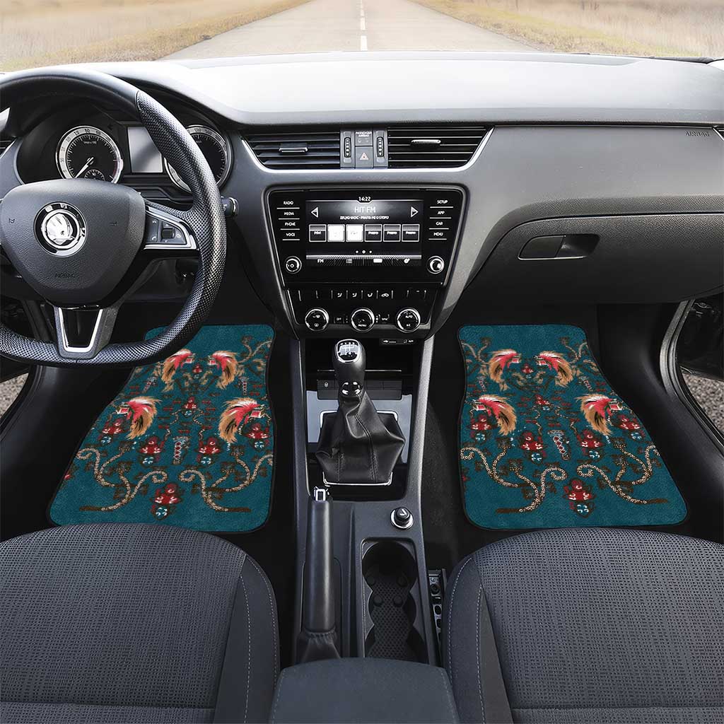 Dark Cyan Blue Bird of Batik Papua Car Mats Exotic Natural Wealth of Papua LT9 Set 2pcs - Front Blue - Polynesian Pride